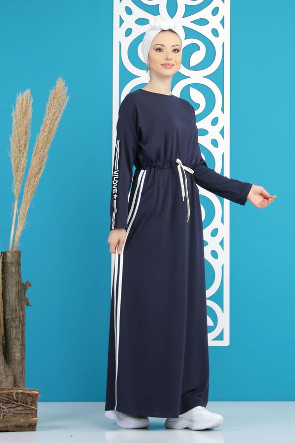 İki İplik Elbise Siyah  Lacivert - 1144 LACİVERT