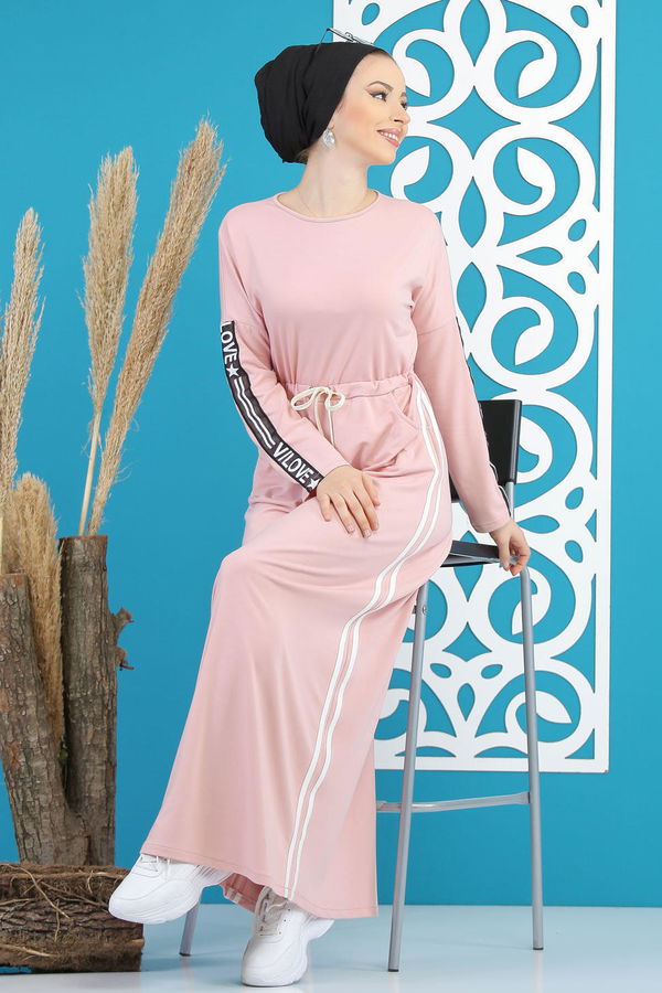 İki İplik Elbise Siyah  Pembe - 1144 PEMBE