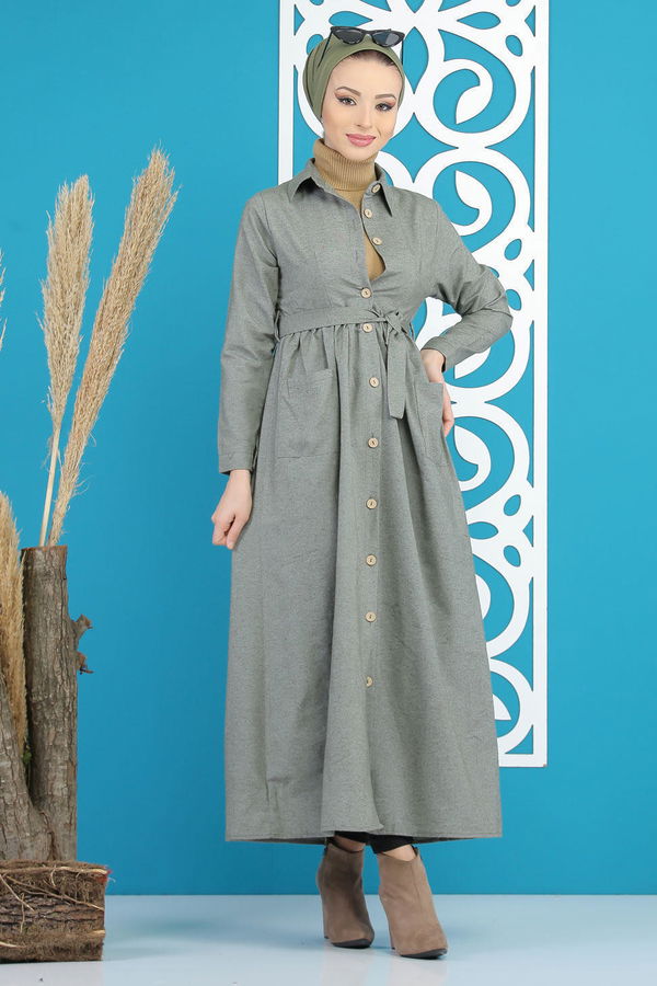 Kuşaklı Elbise Haki - 7872 Haki - 7872 HAKİ