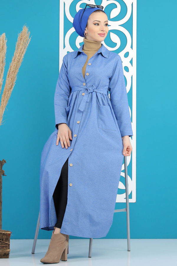 Kuşaklı Elbise Mavi - 7872 Mavi - 7872 MAVİ