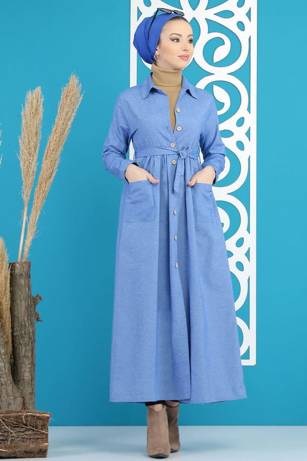 Kuşaklı Elbise Mavi - 7872 Mavi - 7872 MAVİ