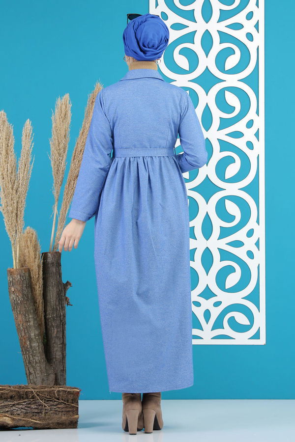 Kuşaklı Elbise Mavi - 7872 Mavi - 7872 MAVİ