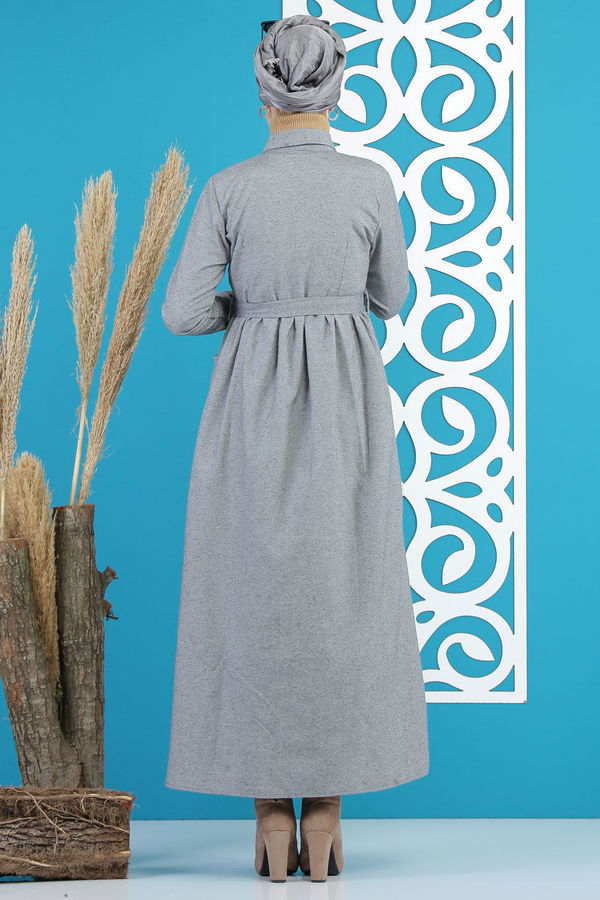 Kuşaklı Elbise Gri - 7872 Gri - 7872 GRİ