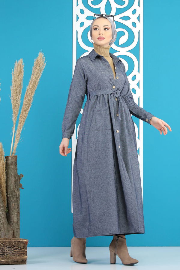 Kuşaklı Elbise Füme - 7872 Antrasit - 7872 ANTRASİT