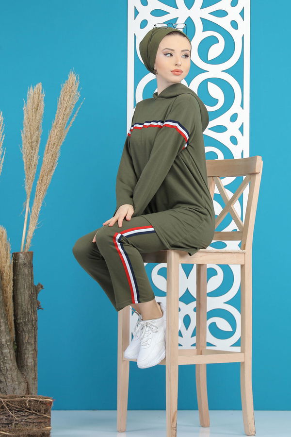 Şeritli Tunik Pantolon Siyah  Haki - 7791 HAKİ
