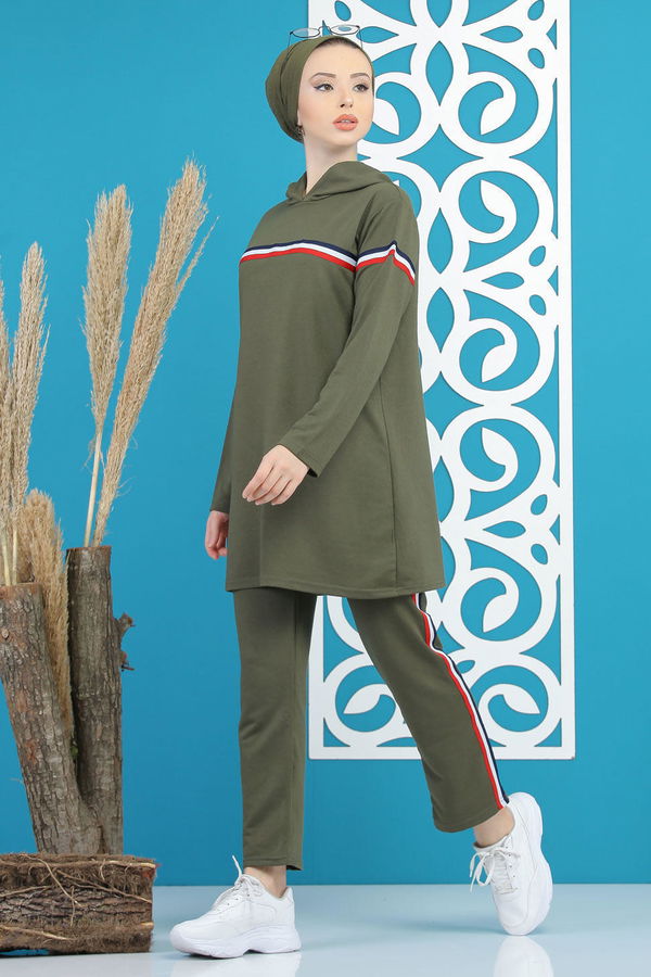 Şeritli Tunik Pantolon Siyah  Haki - 7791 HAKİ