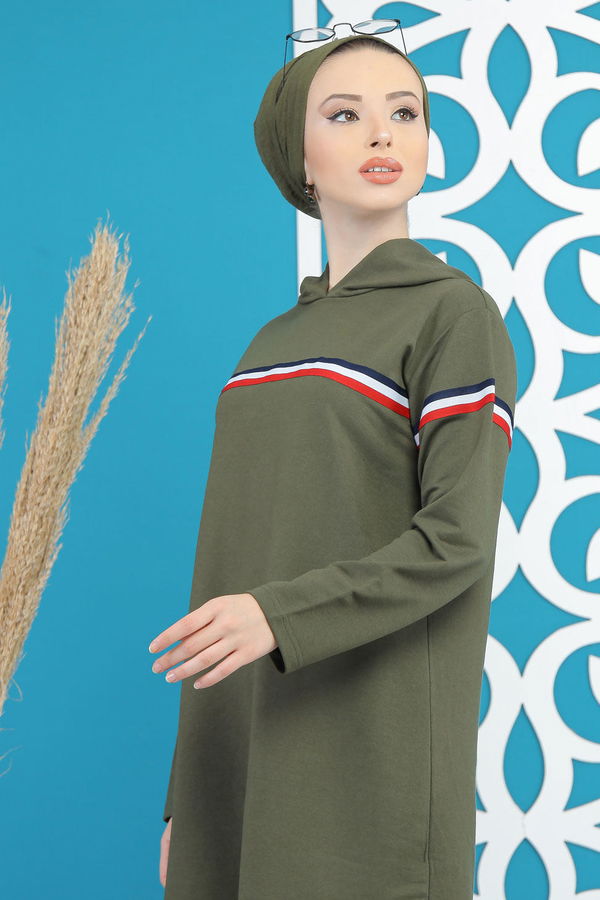 Şeritli Tunik Pantolon Siyah  Haki - 7791 HAKİ