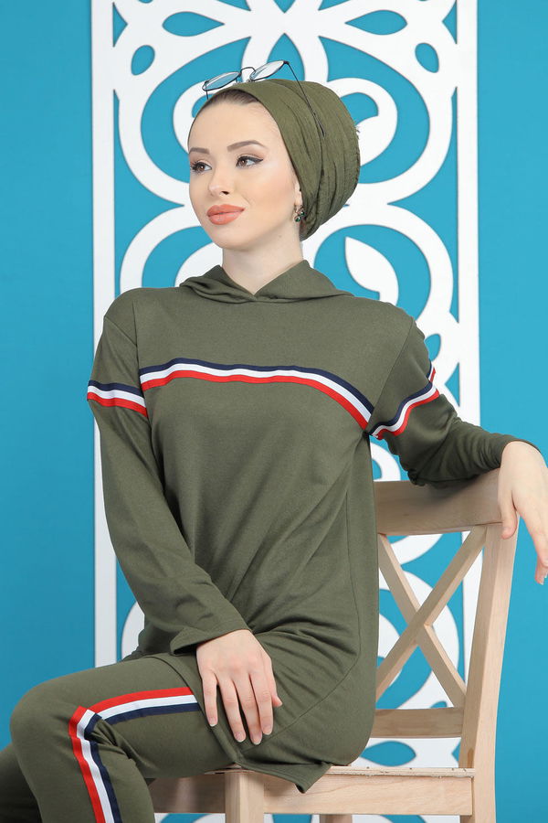 Şeritli Tunik Pantolon Siyah  Haki - 7791 HAKİ