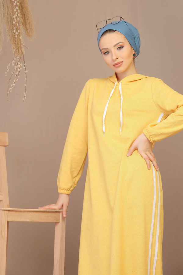 Kapşonlu Elbise Siyah  Sarı - 5184 Sarı