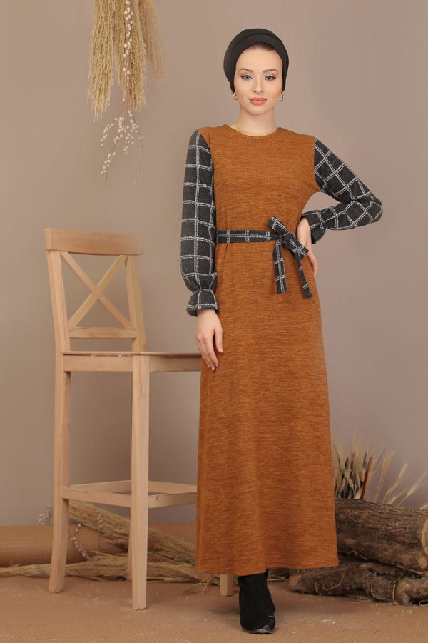 Kuşaklı Elbise Siyah  Sarı - 7905