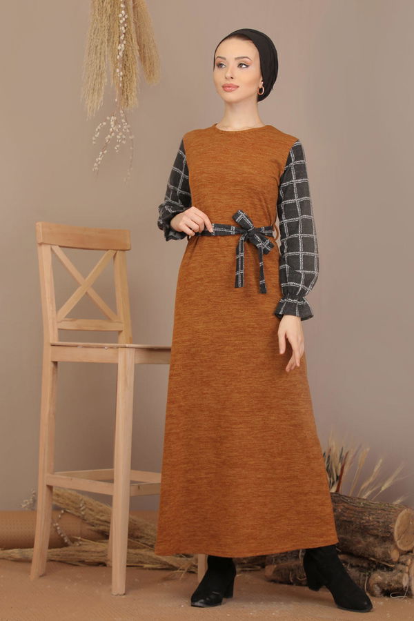 Kuşaklı Elbise Siyah  Sarı - 7905