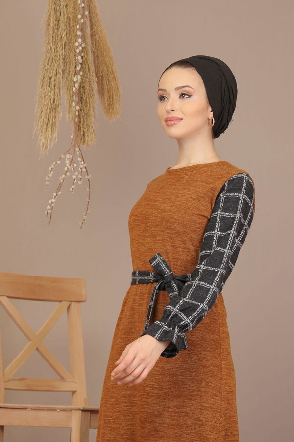 Kuşaklı Elbise Siyah  Sarı - 7905