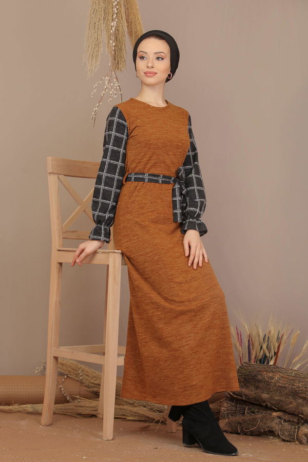 Kuşaklı Elbise Siyah  Sarı - 7905