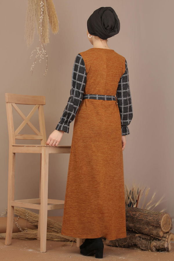 Kuşaklı Elbise Siyah  Sarı - 7905