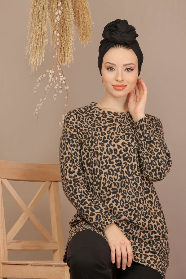 Leopar Desen Tunik Pantolon Leopar Siyah  Siyah - 7909 SİYAH