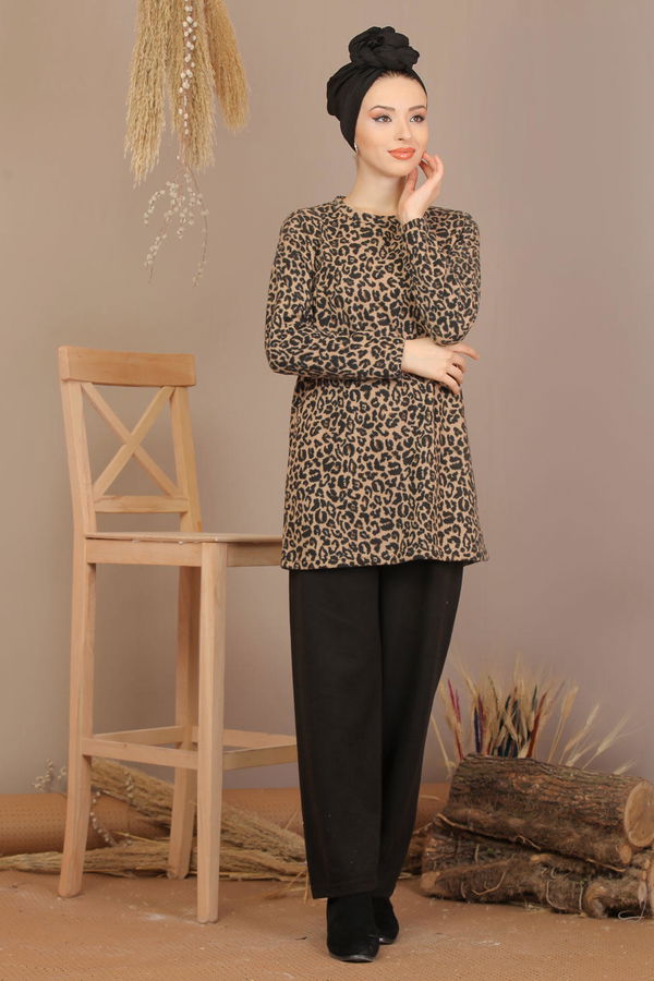 Leopar Desen Tunik Pantolon Leopar Siyah  Siyah - 7909 SİYAH