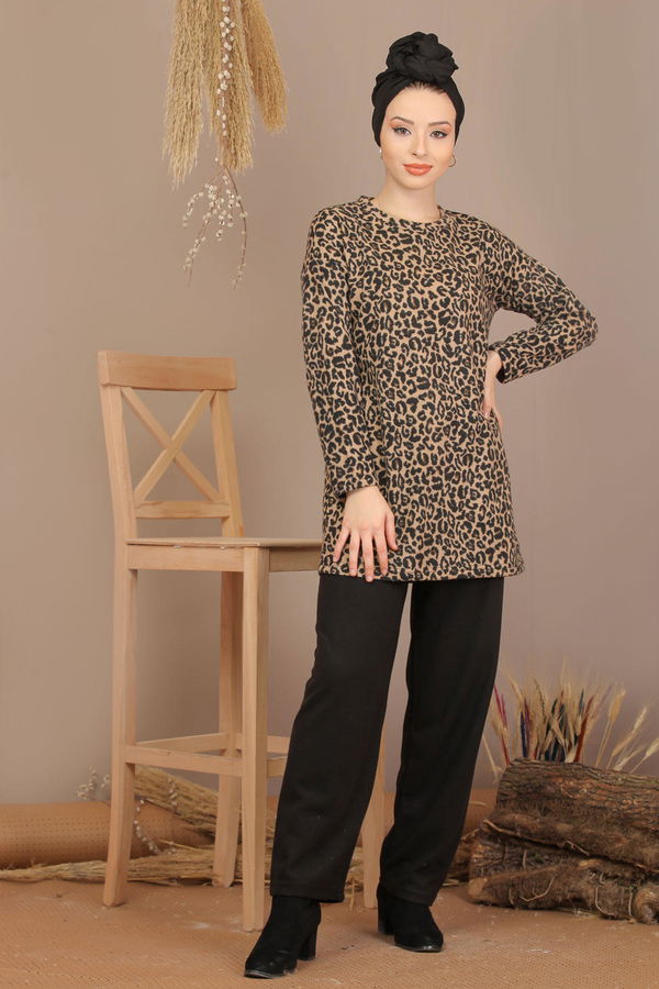 Leopar Desen Tunik Pantolon Leopar Siyah  Siyah - 7909 SİYAH