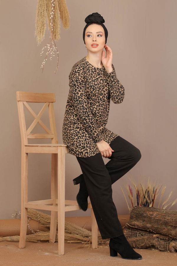 Leopar Desen Tunik Pantolon Leopar Siyah  Siyah - 7909 SİYAH