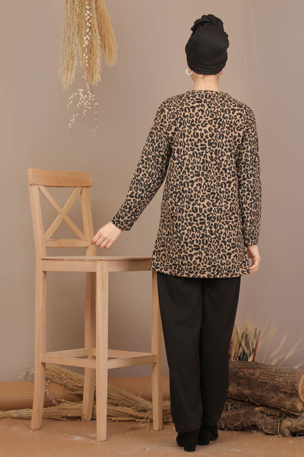 Leopar Desen Tunik Pantolon Leopar Siyah  Siyah - 7909 SİYAH
