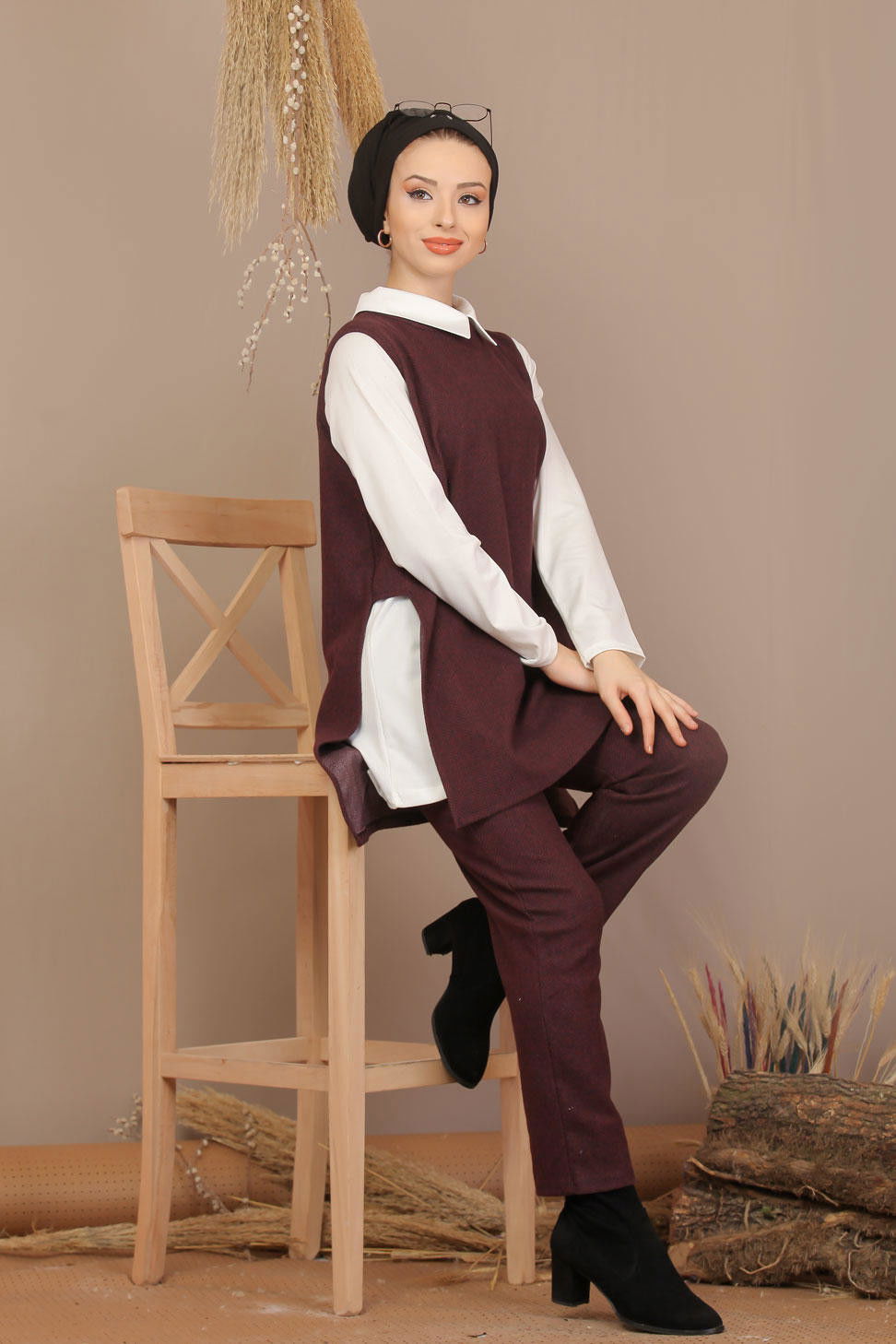 Tunik Pantolon Jile Haki  Bordo - 7907