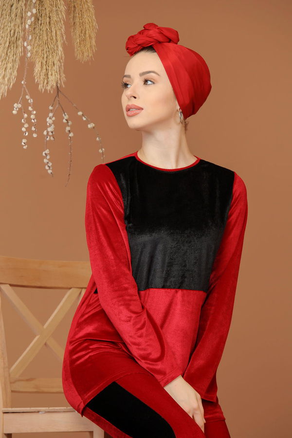 Kadife Eşofman Takım Bordo  Bordo - 5192