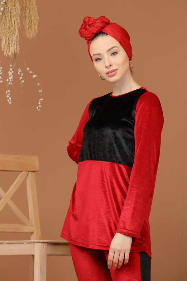 Kadife Eşofman Takım Bordo  Bordo - 5192