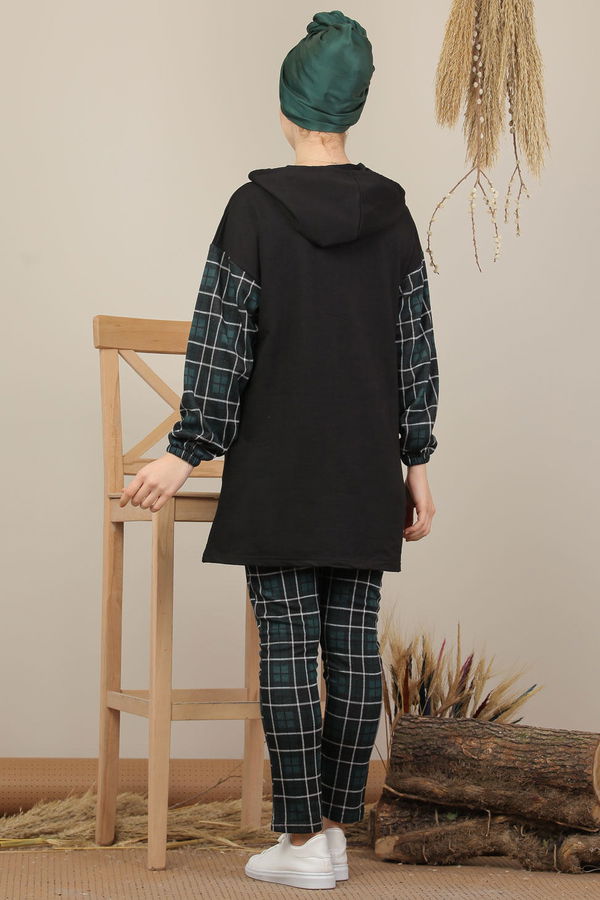 Ekose Tunik Pantolon Siyah Bordo  Yeşil - 7998 YEŞİL
