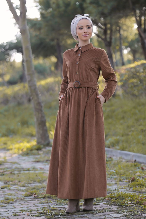 Kadife Elbise Kemer Siyah  Taba - 1319 TABA
