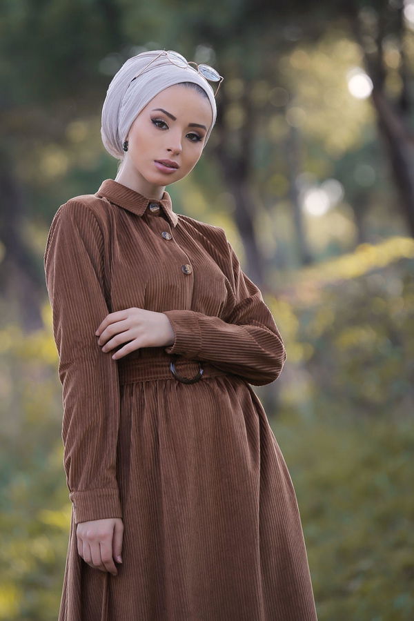 Kadife Elbise Kemer Siyah  Taba - 1319 TABA