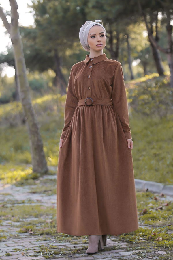 Kadife Elbise Kemer Siyah  Taba - 1319 TABA