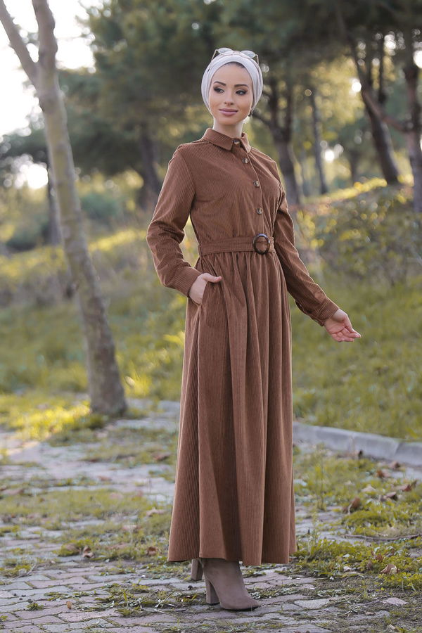 Kadife Elbise Kemer Siyah  Taba - 1319 TABA