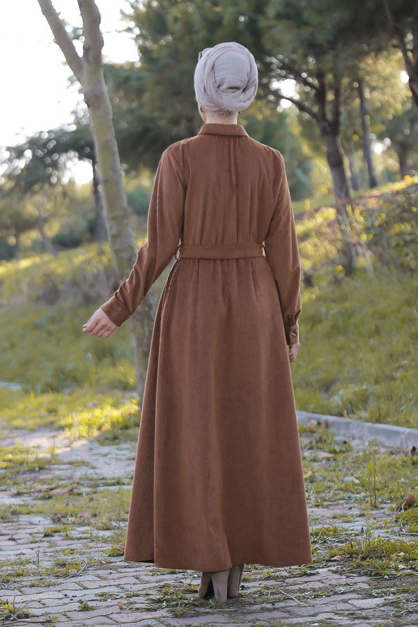 Kadife Elbise Kemer Siyah  Taba - 1319 TABA