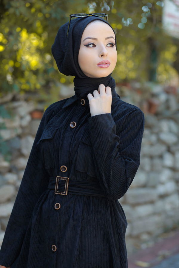 Kadife Tunik Pantolon Kemer Siyah  Siyah - 1314 SİYAH