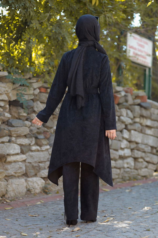 Kadife Tunik Pantolon Kemer Siyah  Siyah - 1314 SİYAH