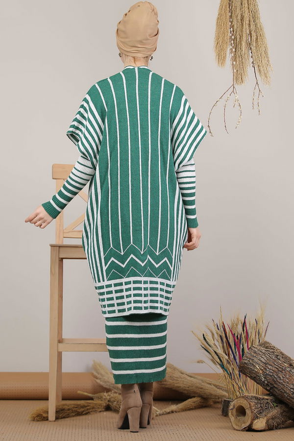 Triko Panço Elbise Siyah  Yeşil - 8134 YEŞİL