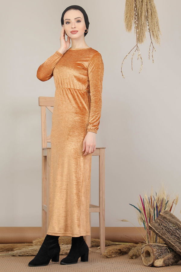 Kadife Elbise Siyah  Sarı - 7949 Sarı