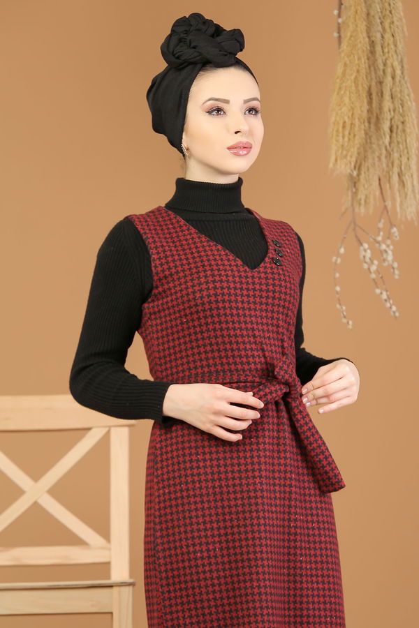 Kolsuz Elbise Bordo - 5213 Bordo - 5213 BORDO