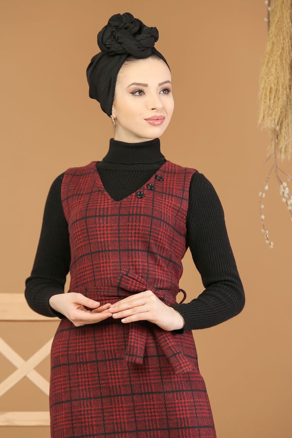 Kolsuz Elbise Bordo - 5219 Bordo - 5219