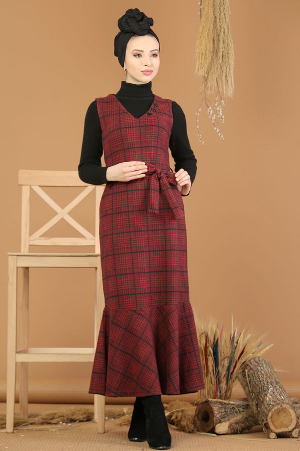 Kolsuz Elbise Bordo - 5219 Bordo - 5219