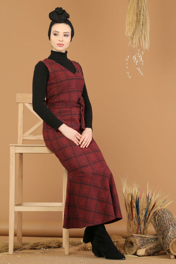 Kolsuz Elbise Bordo - 5219 Bordo - 5219