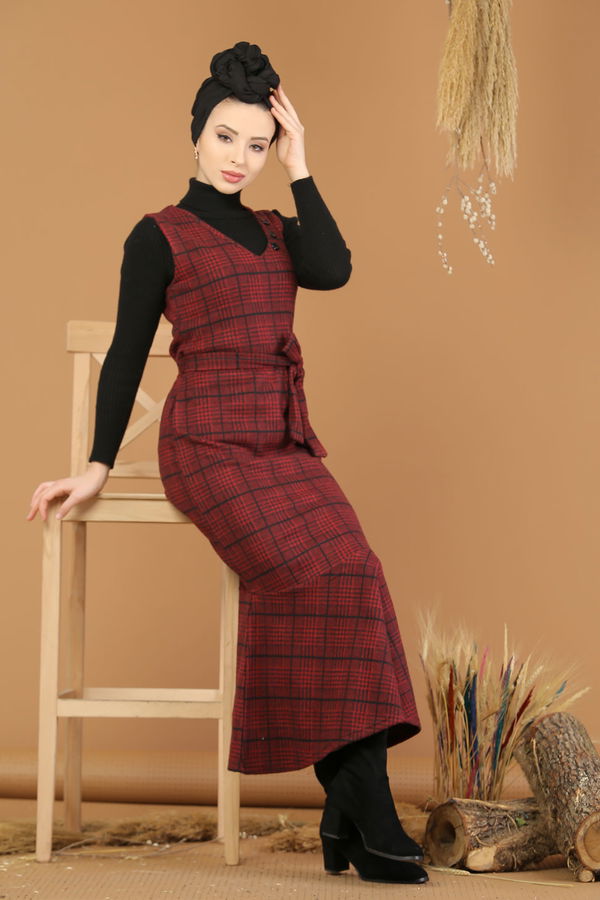 Kolsuz Elbise Bordo - 5219 Bordo - 5219