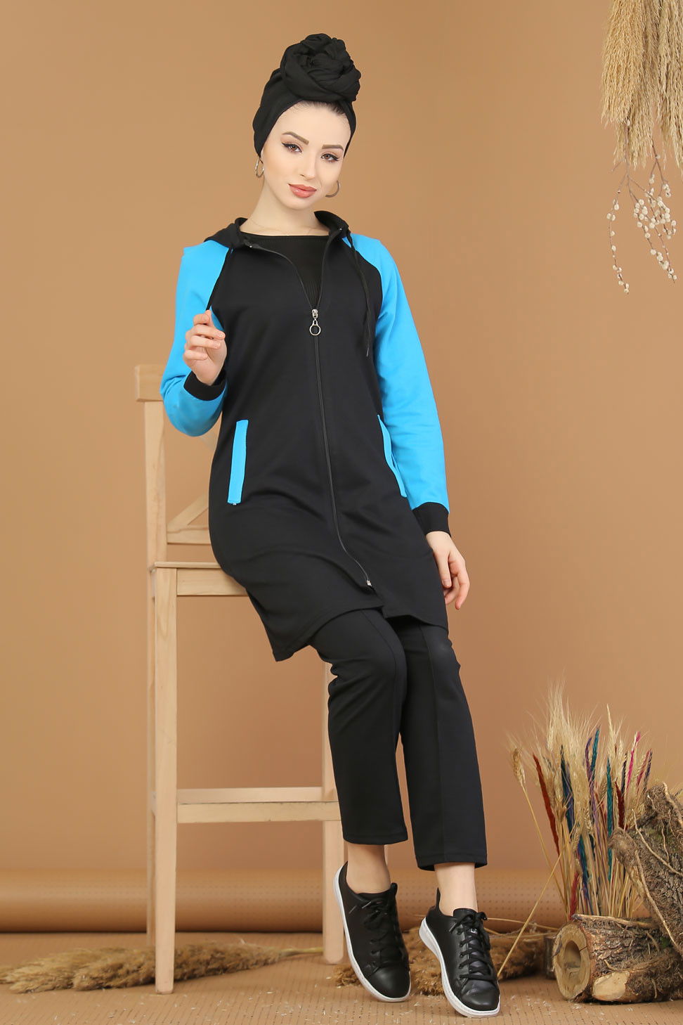 Tunik Pantolon Siyah Kırmızı  Siyah - 4119 SİYAH