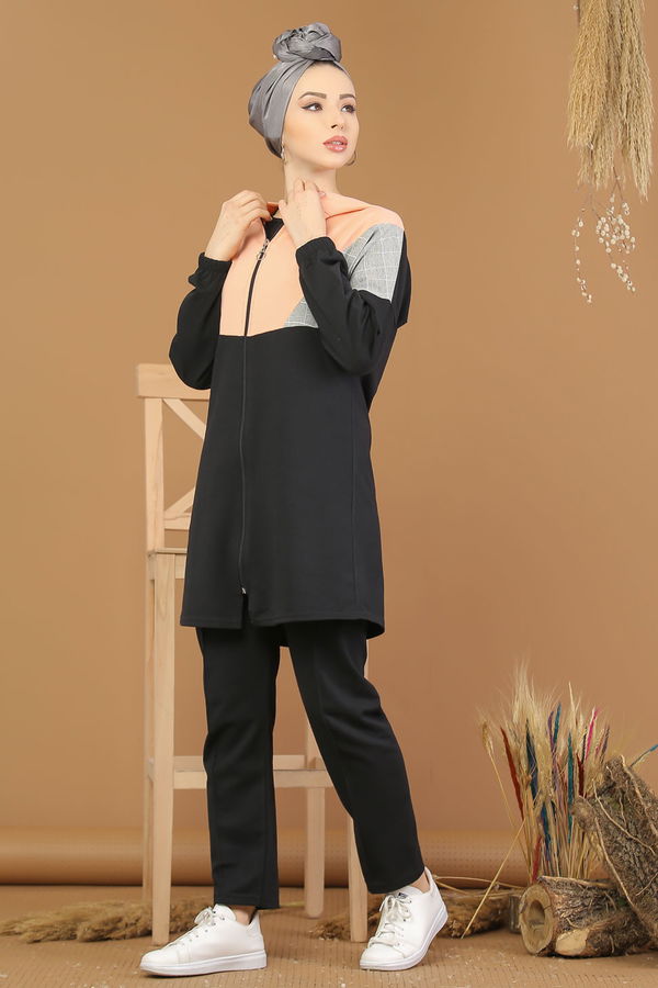 Kapşonlu Tunik Pantolon Siyah Pudra - 4118 Siyah - 4118 SİYAH