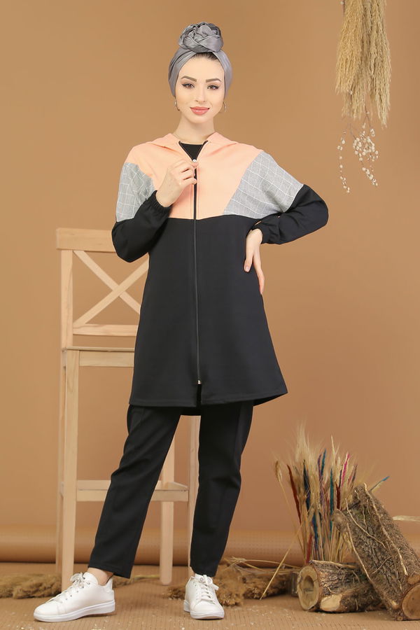 Kapşonlu Tunik Pantolon Siyah Pudra - 4118 Siyah - 4118 SİYAH