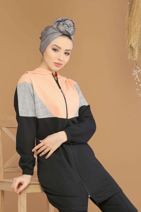 Kapşonlu Tunik Pantolon Siyah Pudra - 4118 Siyah - 4118 SİYAH