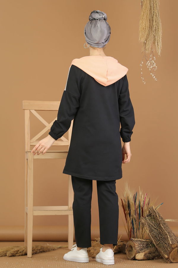 Kapşonlu Tunik Pantolon Siyah Pudra - 4118 Siyah - 4118 SİYAH