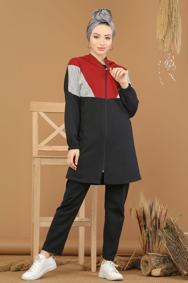 Kapşonlu Tunik Pantolon Siyah Kırmızı - 4118 Siyah - 4118