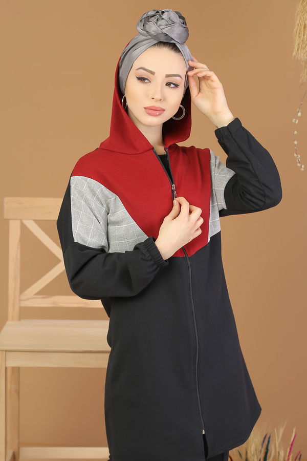 Kapşonlu Tunik Pantolon Siyah Kırmızı - 4118 Siyah - 4118