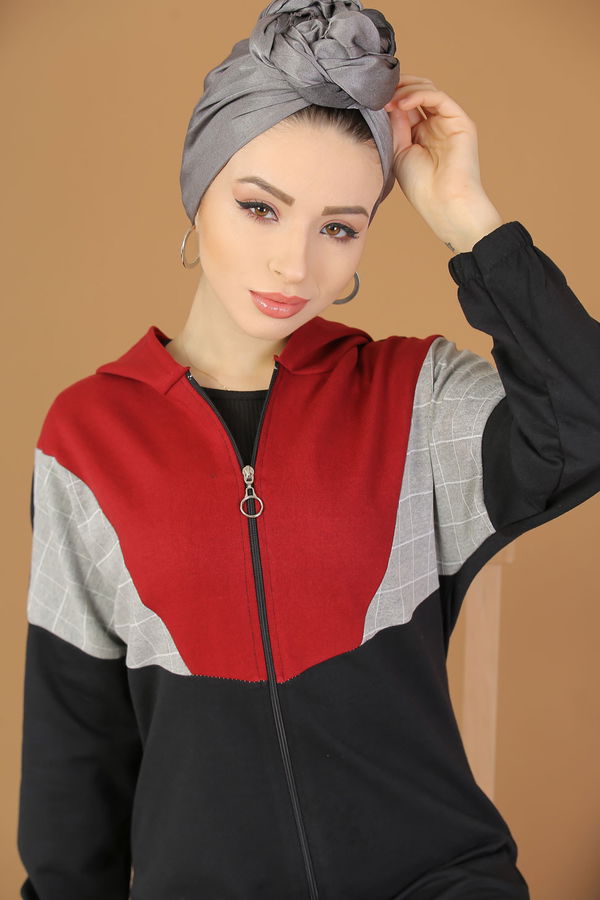 Kapşonlu Tunik Pantolon Siyah Kırmızı - 4118 Siyah - 4118