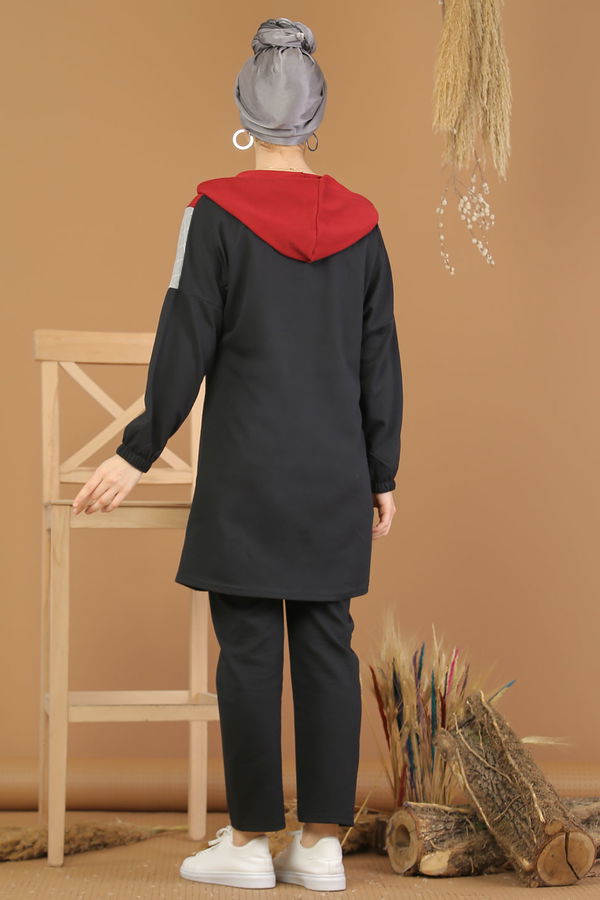 Kapşonlu Tunik Pantolon Siyah Kırmızı - 4118 Siyah - 4118